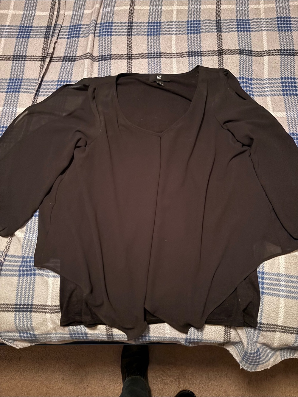 Iz Byer Black V-Neck Sheer Sleeve Blouse